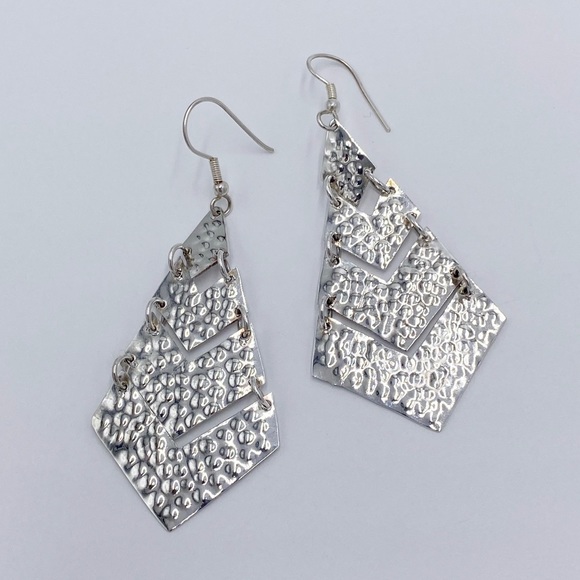 Silver Tone Long Dangle Articulated Earrings - Picture 1 of 6